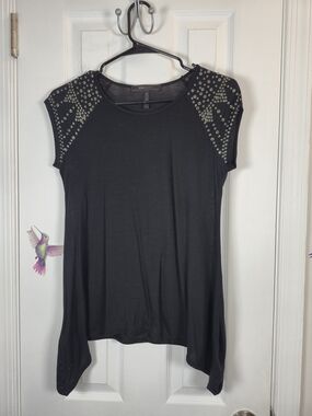 BCBGMAXAZRIA Black Studded Modal Handkerchief Hem Top Size Small